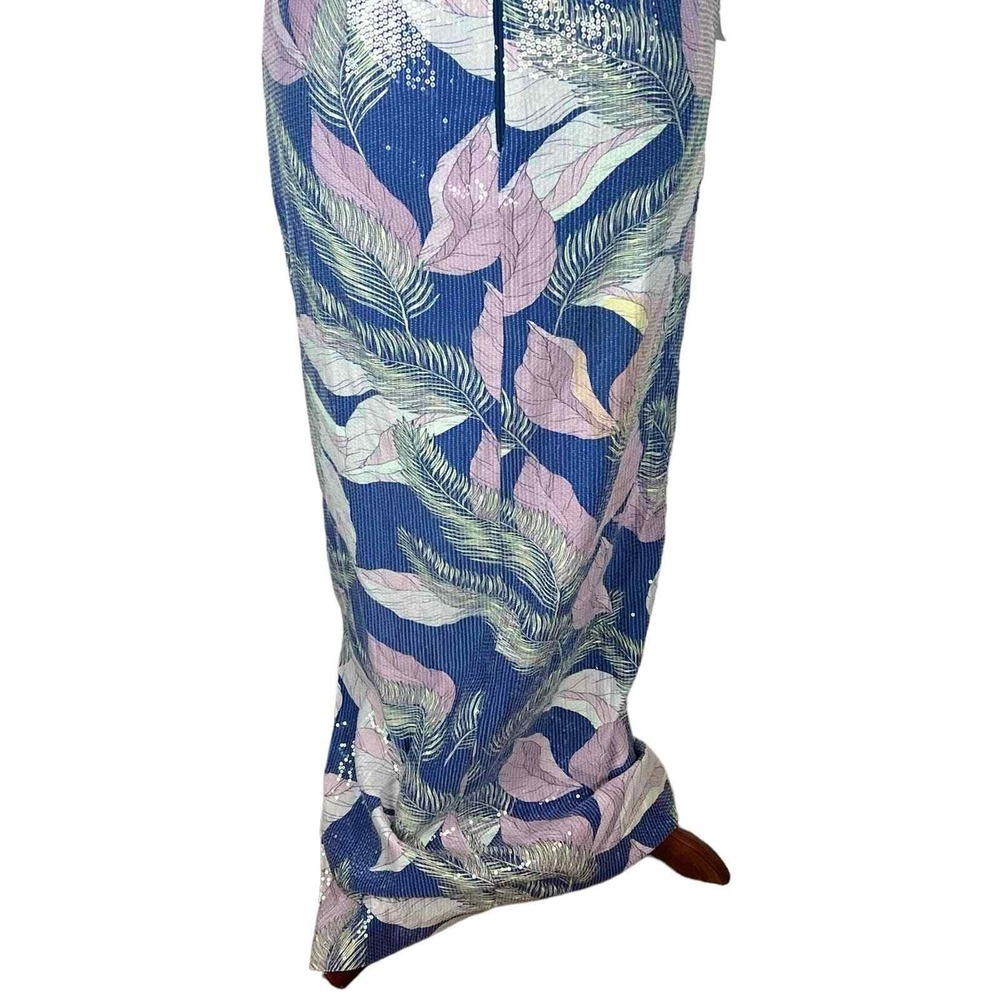 JS Collections Carmen Navy Multi Sequin Leaf Print Column Gown Size 6 NWT - Picture 11 of 16